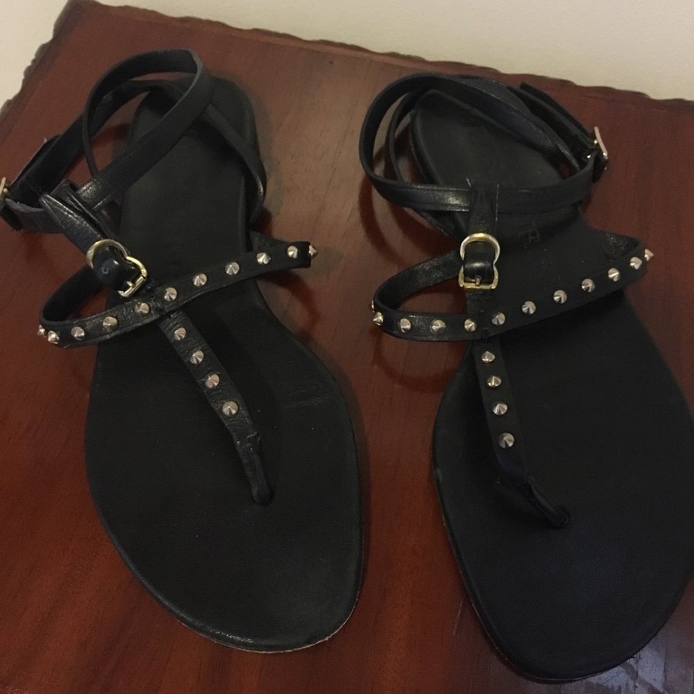 Burberry Black T Strap Studded Flat Sandals - Picture 3 of 7